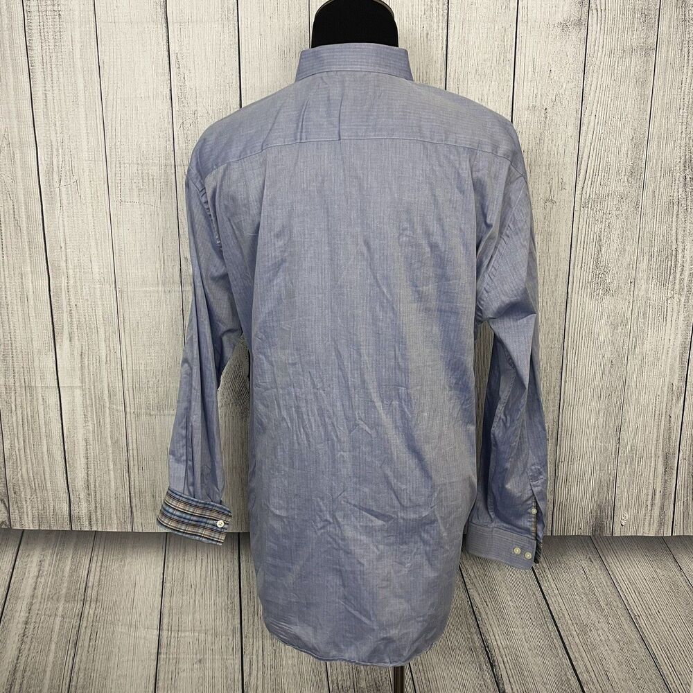 Hickey Freeman Men's XXL Blue Herringbone Long Sleeve Button-Front Shirt - Picture 7 of 8